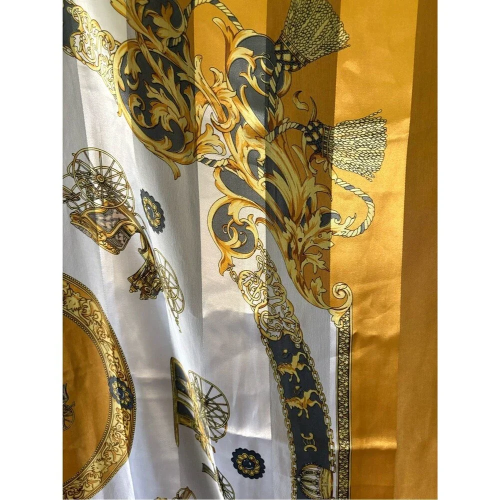 Large Scarf with Gold Black White Stage Coach Print.